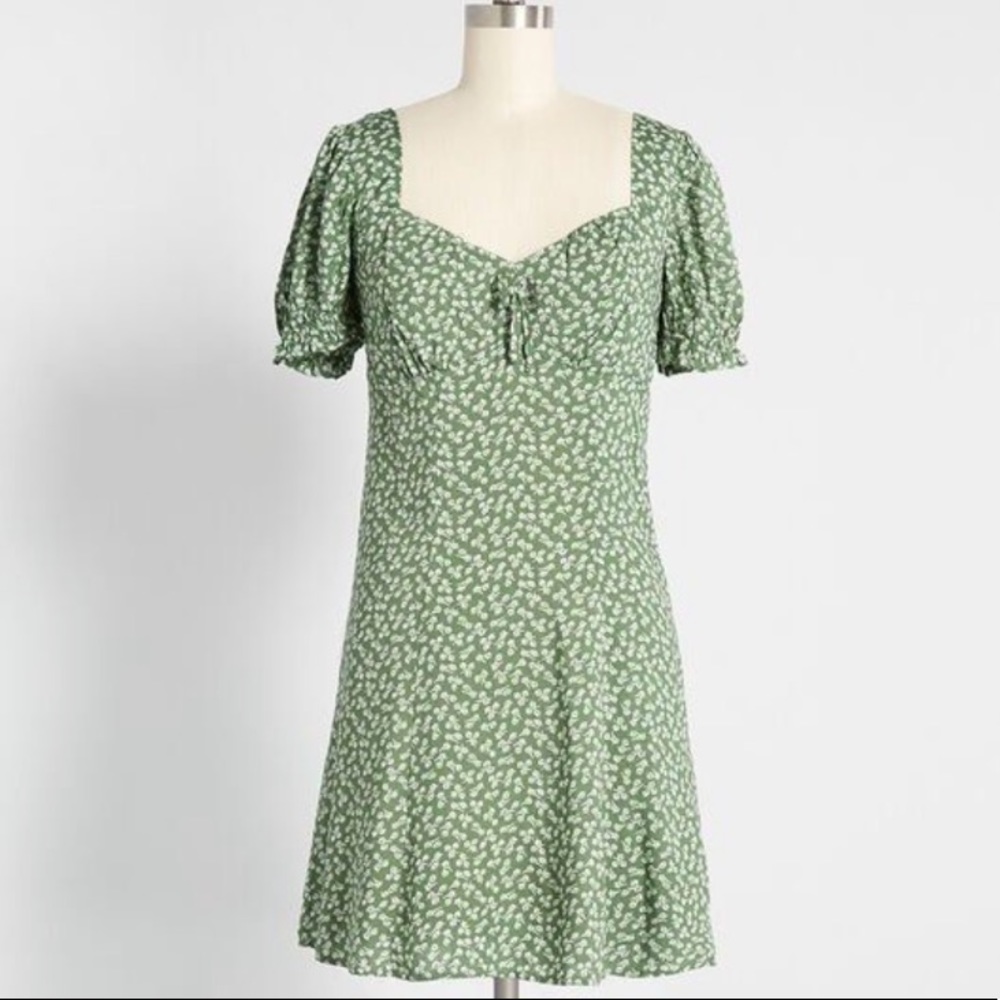 Modcloth The Right Puff Mini Dress in Sage Green